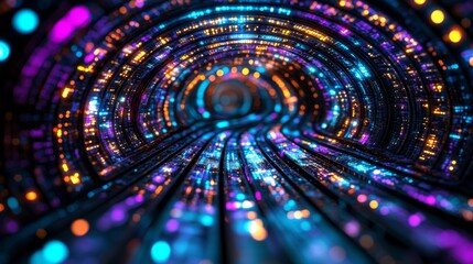 Fototapete - Abstract digital background with rounded colored lines. Information flow space. Big data visualization. 3D rendering