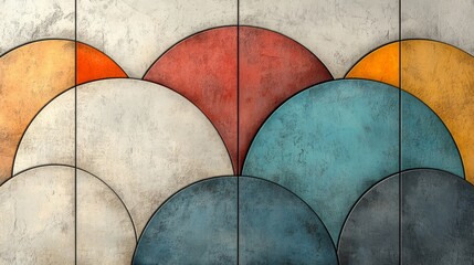 Fototapete - A geometric art poster featuring squares and circular shapes and figures