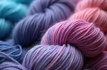Poster - Close-up of colorful bundle of soft yarn. Multicolored skeins of thread with varying textures. Great for knitting crochet needlecraft sewing handicraft DIY projects.