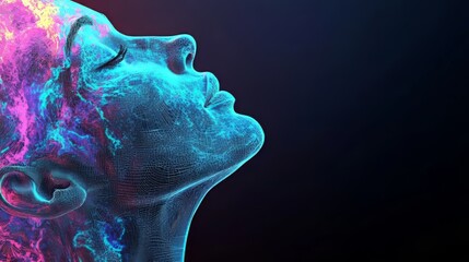 Poster - Abstract synthwave 3D illustration featuring a female head