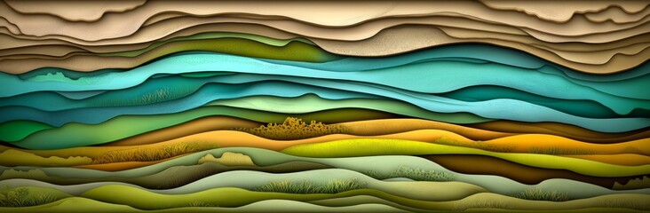 Poster - Medium sea green, yellow green, and forest green abstract waves create a horizontal colorful background, perfect for texture, background, or wallpaper