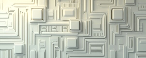 Poster - a 3d illustration of grey metal cubes within a modern, futuristic scene