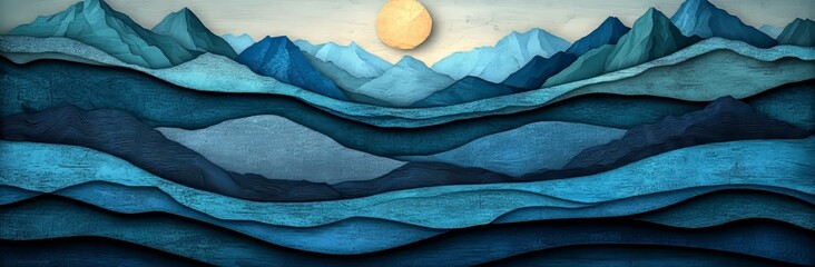 Poster - A moving banner in horizontal format, with colors of baby blue, midnight blue, and dark turquoise, adorned with curved lines evoking fluid, flowing waves and curves