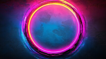 Poster - In this digital world, concepts of smart technology, the metaverse, and cyber orbits merge, with a 3D neon light globe star orbit casting a radiant light background