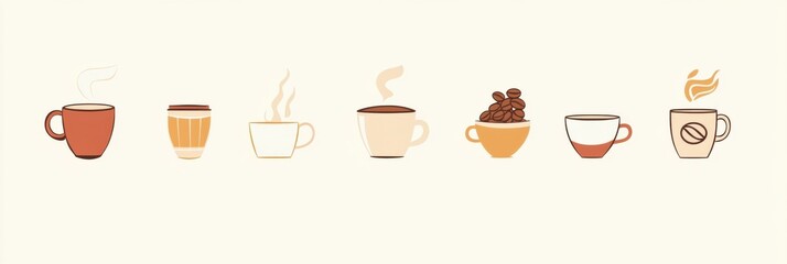 Leinwandbilder - Creative stickers featuring various coffee cups and beans in a playful design for coffee lovers and enthusiasts. Generative AI