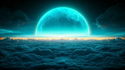 Wall Mural - full moon illustrated in a digital 3d format with nebulae and stars as the background