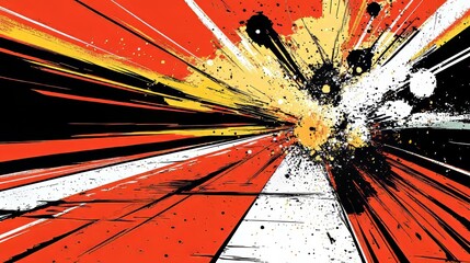 Fototapete - Dots creating a halftone red pattern with gradient texture over a technology digital background. Pop art comics-style dots positioned amid a summer backdrop