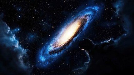 Wall Mural - a stunning view of a spiral galaxy shines brightly against the dark backdrop of the cosmos. glowing 