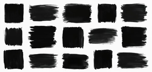 Leinwandbilder - Collection of black paint strokes with square, rectangle shapes. Hand-drawn artistic design elements. Monochrome graphic resource for text space, abstract creative decoration background.