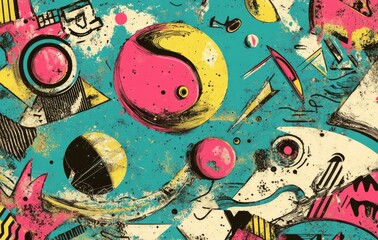 Fototapete - A social media banner with colorful geometric patterns, set against an abstract modern colored shapes background design for web and mobile app