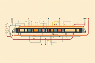 Poster - Creative metro train design with colorful subway lines and layout of public transport system. Generative AI