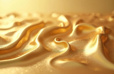 Poster - Illustration of flowing liquid gold texture. Abstract metallic seamless swirl with elegant shiny, smooth reflective molten fluid waves for wallpaper or backgrounds.