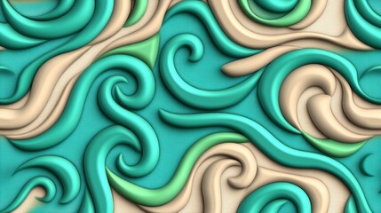 Fototapete - Green teal monochrome environments and textures are complemented by colorful abstract art, adopting a minimalist presentation style with abstract organic shapes