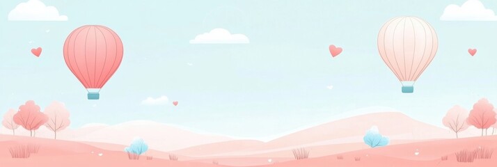 Aufkleber - Hot air balloons gently floating over a colorful field during a serene morning. Generative AI