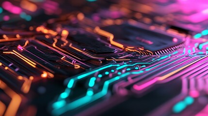 Fototapete - a technical structure is depicted by futuristic neon lines. the blue and green palette suggests a cy