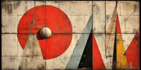 Fototapete - Contemporary and retro meet in this design, characterized by simple colors, geometric shapes, and a trendy texture background. Ideal for artistic digital art as wallpaper and backdrop elements,