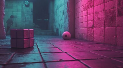 Fototapete - Isometric digital blocks are used in an abstract geometric background to convey blockchain and modern technology concepts. Modern digital art