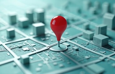 Aufkleber - Digital city map with red pin. GPS navigation system, location positioning tech. Urban orientation, transport infrastructure. Interactive application usability, guidebook discovery, travel planning