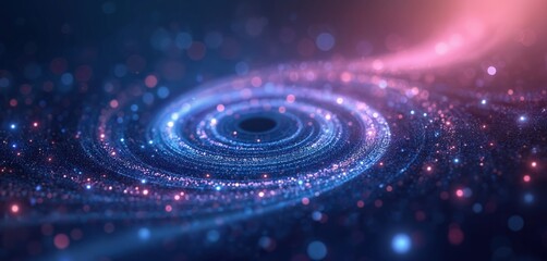 Leinwandbilder - Abstract digital art. Swirling blue, purple galaxy background with white dots. Futuristic tech inspiration. Vortex of glowing particles. Modern design, dynamic pattern, cosmic energy, cyberspace