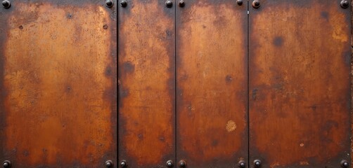 Aufkleber - Grunge rusty metal background of corten steel panels joined with rivets. Orange brown rust texture, aged dirty metallic surface. Shabby industrial design, loft style decor.