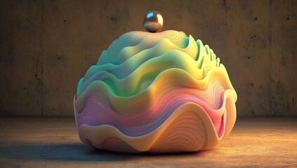 Fototapete - A levitating sphere featuring wave patterns on an abstract background in 3D