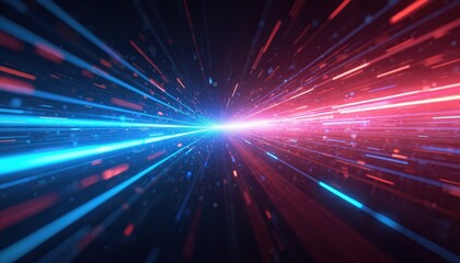 Poster - Illustration of blue laser beam effect dash with high-speed shine on black background conveys energy move on cosmic scale perfect for science fiction, games and hi-tech product presentation.
