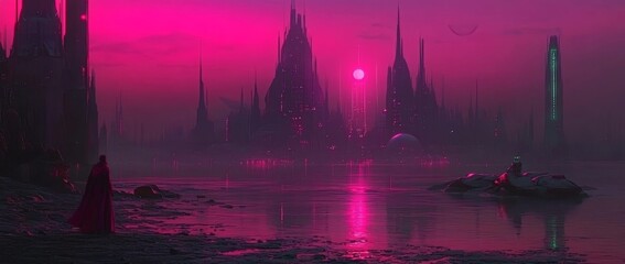 Poster - A futuristic cityscape featuring abstract tech visuals and sparkling elements that convey technology and analytics