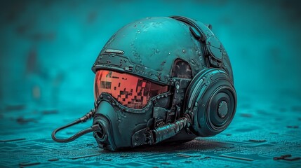 Poster - Positioned on a circuit board, a futuristic helmet showcases the integration of advanced technology with defense capabilities