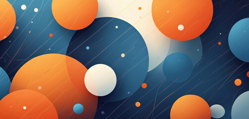 Fototapete - Abstract illustration with geometric shapes in blue and orange color palette. Circles and lines overlap each other in a modern dynamic trendy graphic design.