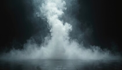 Aufkleber - Mystical dark photo with swirling smoke. Light effect on black background floor. Fluid abstract dance of fog, vapour, haze. Mystery space, energy dream and steam.