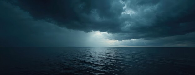 Wall Mural - dark sea surface with dramatic cloudy sky. approaching storm, generative ai illustration. water, wea