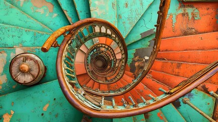 Poster - In digital data technology, a concept illustrated in 3D as an abstract blue spiral staircase or tunnel