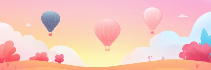 Aufkleber - Hot air balloons drift serenely over a colorful landscape at sunrise creating a peaceful morning atmosphere. Generative AI