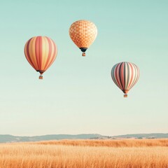 Aufkleber - Colorful hot air balloons gracefully gliding above a serene field during a clear sunny day. Generative AI