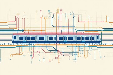 Poster - Metro subway map illustration displaying public transport layout and train routes. Generative AI