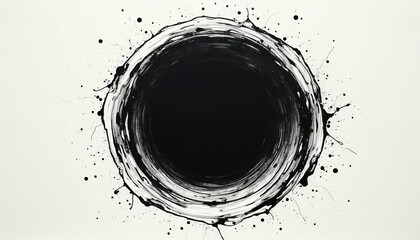 hand-drawn ink art style illustration of mysterious open black hole portal. simple lines, rough stro