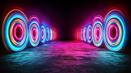 Poster - The metaverse, smart world technology, and cyber orbits blend in a digital world dominated by technology and IoT, illustrated with a 3D neon light globe star orbit bathed in brilliant light