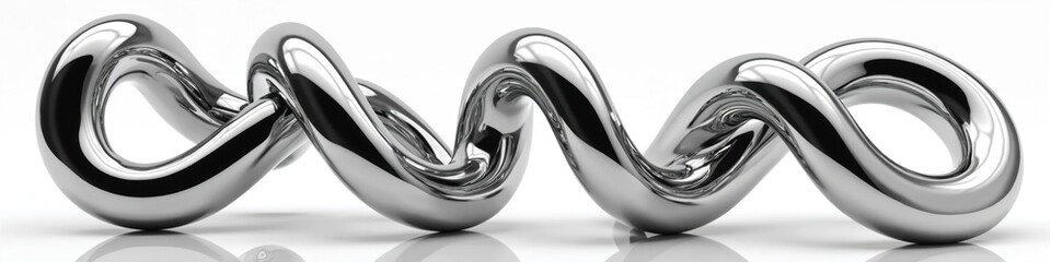 Aufkleber - Chrome metal isolated 3d curved shape. Silver steel polished element with geometric sphere design and liquid abstract form on white background with reflection.