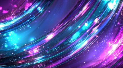 Poster - An abstract simple neon background with 3d render effects, ultraviolet rays, blue and pink glowing lines, cyber network data, speed of light, and space and time strings