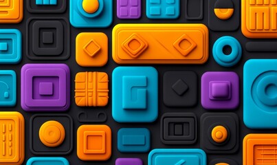 Fototapete - The illustration consists of shapes on a black background, enhanced by a transparent gradient that adds color