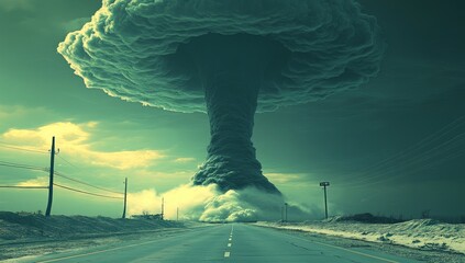 Poster - Tornado in an artistic natural disaster landscape, digital art and 3D rendering