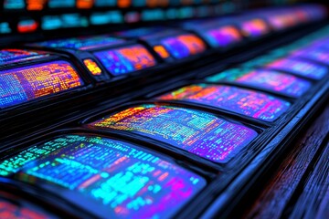 Poster - Insight into stock market growth, business investments, and data analytics, illustrated through digital charts, graphs, and indicators on a blurred dark blue backdrop