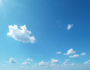 Aufkleber - Fluffy cumulus clouds floating in clear blue sky. Sunny bright day with sunlight through white cloudscape. Serene cloudscape nature background for eco themes.