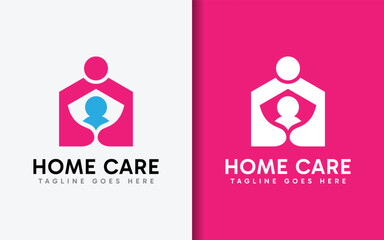 Poster - Home Care Logo Design. The image of a parent who is likened to a house hugging its child. Minimalist Vector Logo Illustration.