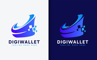 Poster - Digital Wallet Technology Logo Design. Abstract Wallet Combined with Tech Element Style Concept. Vector Logo Illustration.