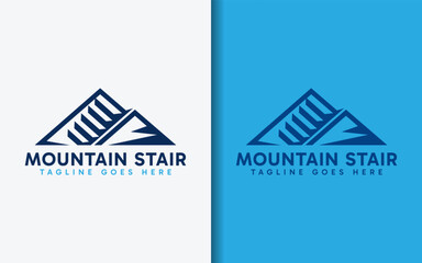 Poster - Minimalist Mountain with Stair Step Combination Logo Design. Usable for Adventure Gear, Outdoor, Community Logo Design.