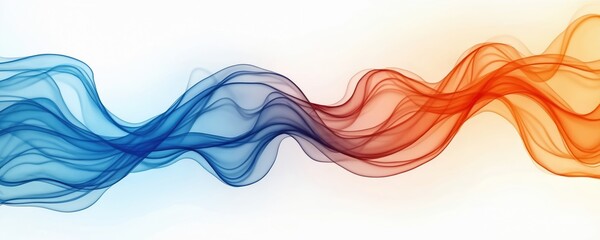 Fototapete - Isolated blue and orange smooth smoke wave on white background. Colorful fume curves and swirls pattern. Abstract flowing digital design for modern tech style.