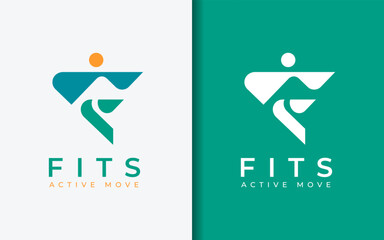 Poster - Abstract Initial Letter F Combined with People Shape Concept Logo Design. Usable for Sport Element, Business and Company.