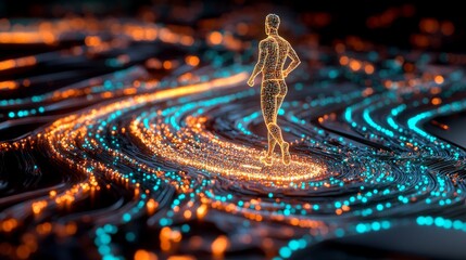 Poster - A dynamic, glowing figure dashes through a vibrant, colorful wave of energy