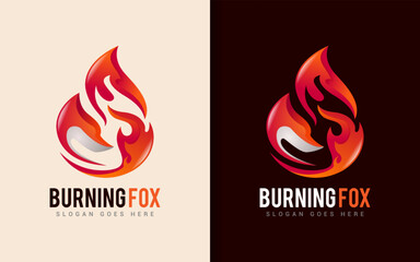 Poster - Burning Fox Logo Design. Orange Fox Combined with Stylish Fire Shape Concept.